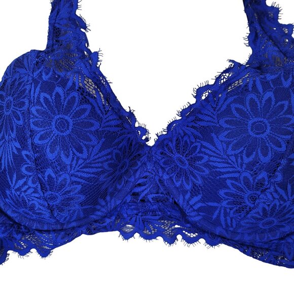 Victoria's Secret PINK Lace Bralette Bra Blue Large C Lightly Lined Underwire - Picture 3 of 12